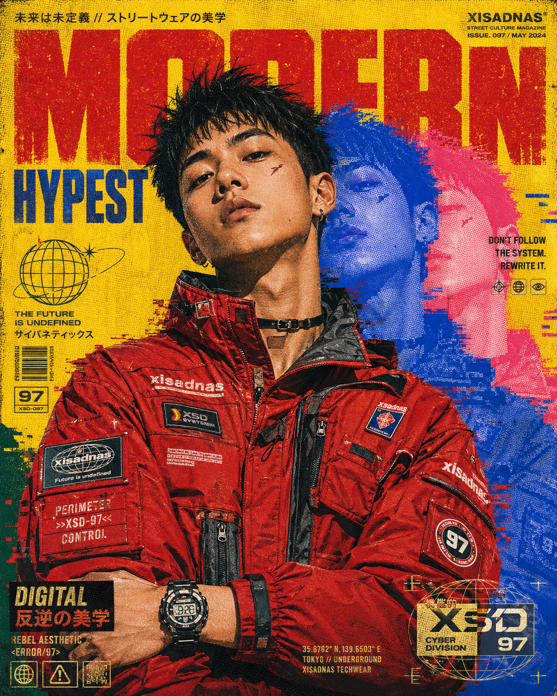 A highly detailed digital illustration recreating the vintage streetwear magazi… AI image prompt result