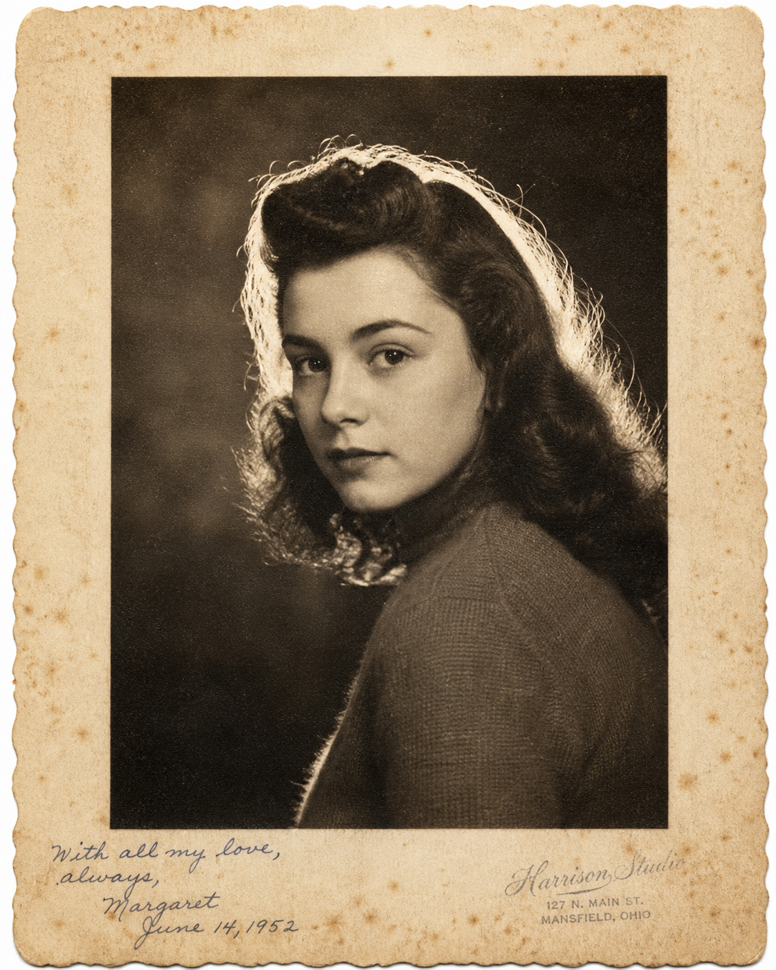 A photorealistic, high-resolution scan of an authentic vintage 1950s physical s… AI image prompt example