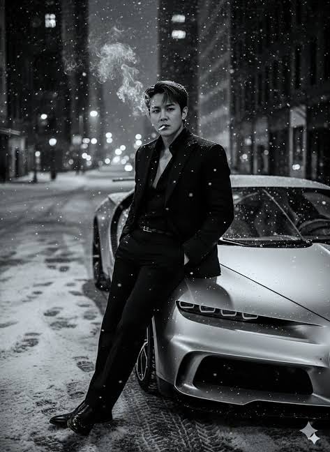 雪夜豪车旁的黑白光影冷酷绅士 AI image prompt result