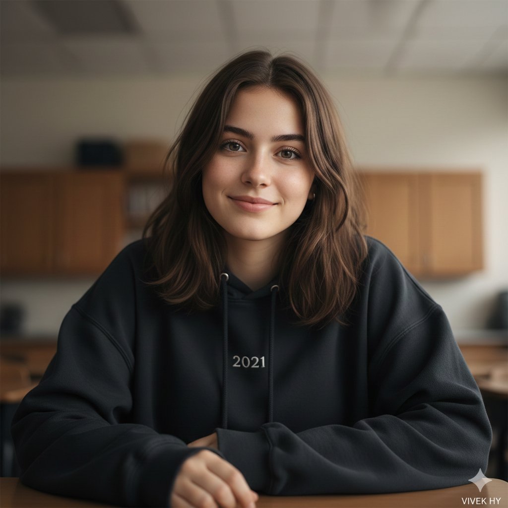 柔和光影下的怀旧风教室女学生肖像 AI image prompt result