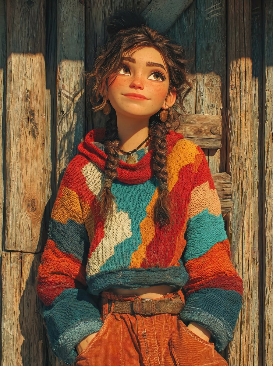 黄金时刻光影下的皮克斯风格少女 AI image prompt example
