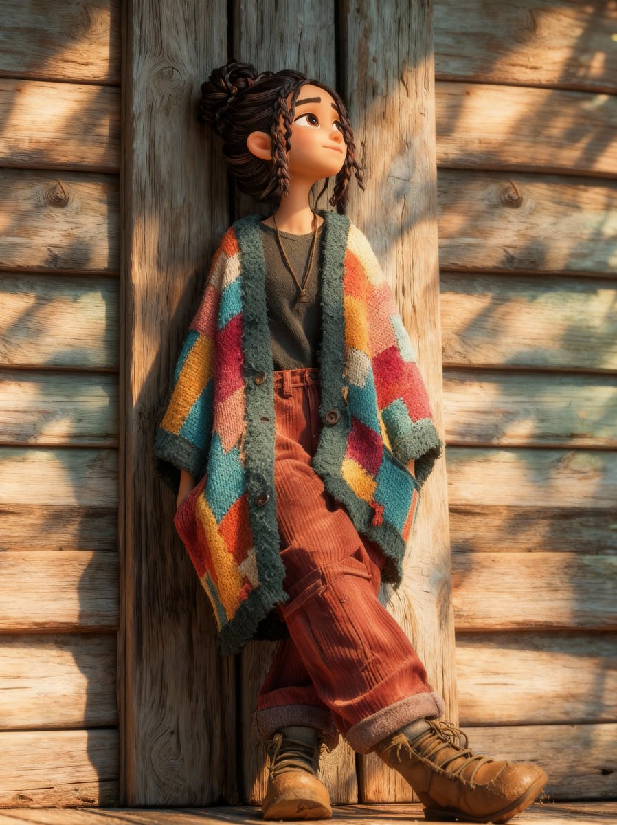 治愈系皮克斯风格秋日暖阳少女 AI image prompt example