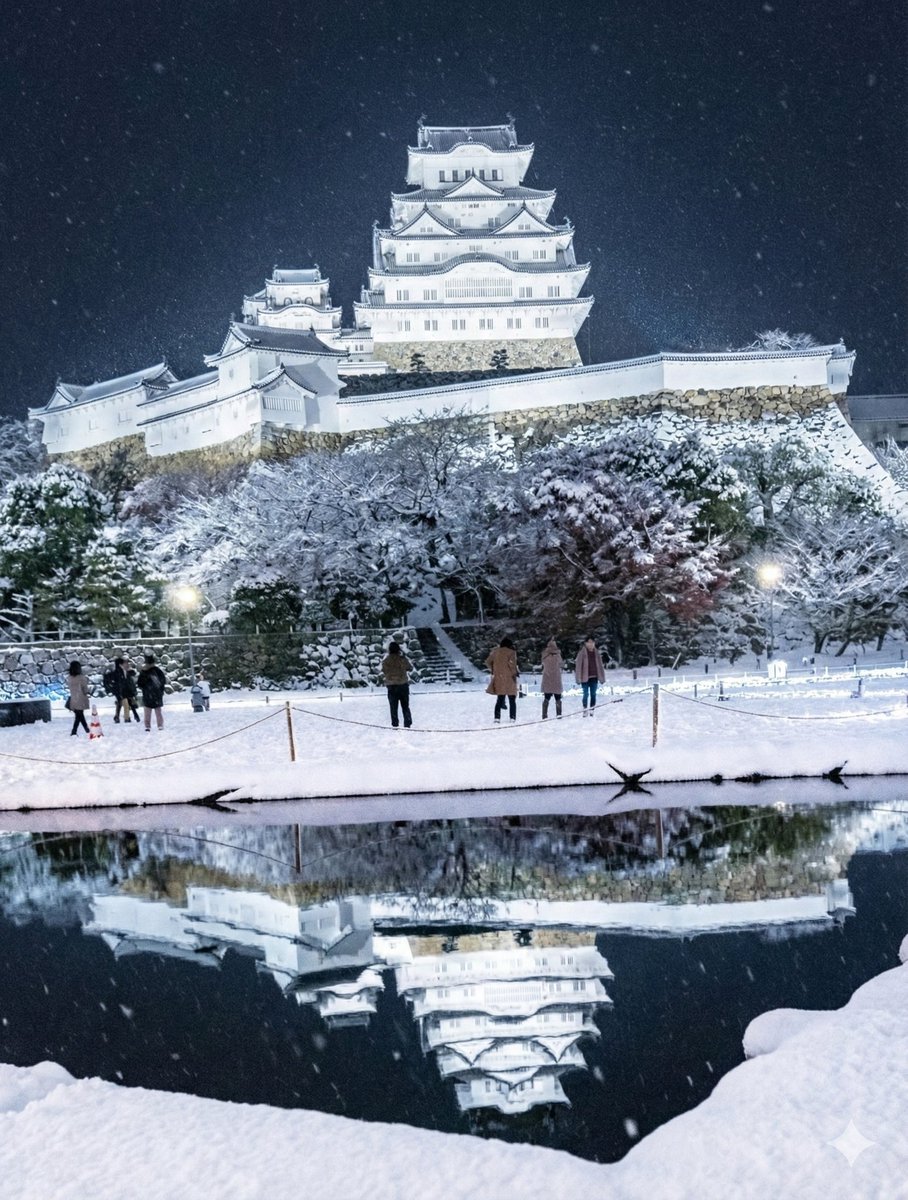 镜花水月映姬路,漫天飞雪虚幻境 AI image prompt result