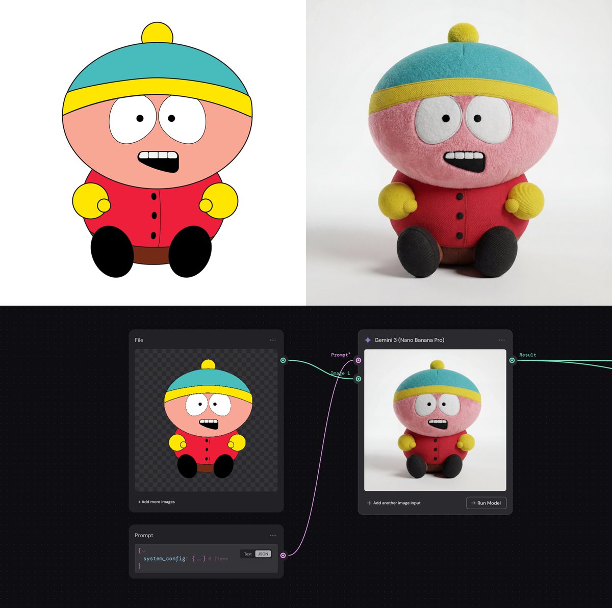 矢量图转8K超逼真3D毛绒公仔物理模拟 AI image prompt example