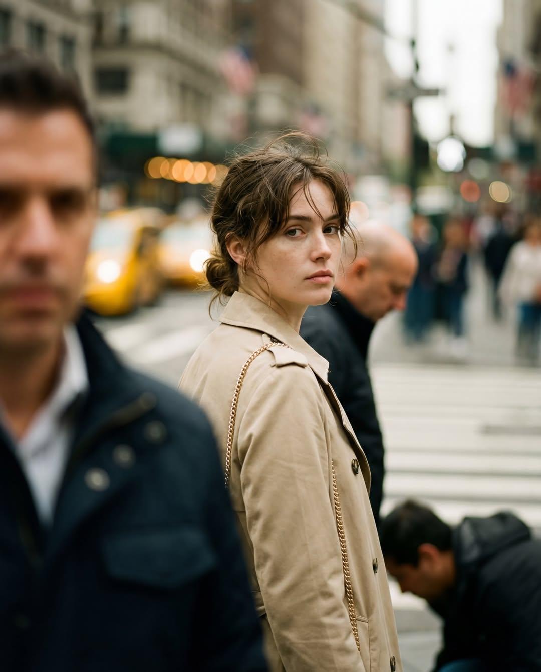Trench coat crosswalk candid: GPT Image 2 prompt AI image prompt result