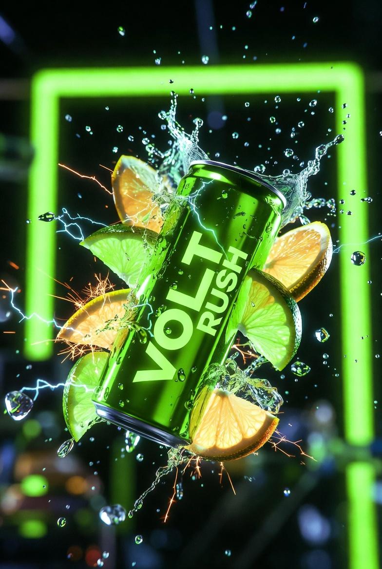 Volt Rush neon energy drink ad: GPT Image 2 prompt AI image prompt result