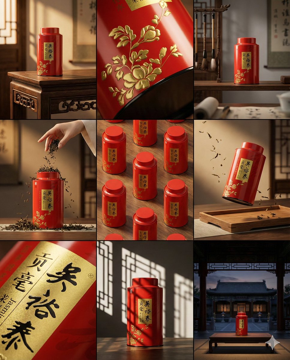 Red tea tin 3x3 grid: GPT Image 2 prompt AI image prompt result