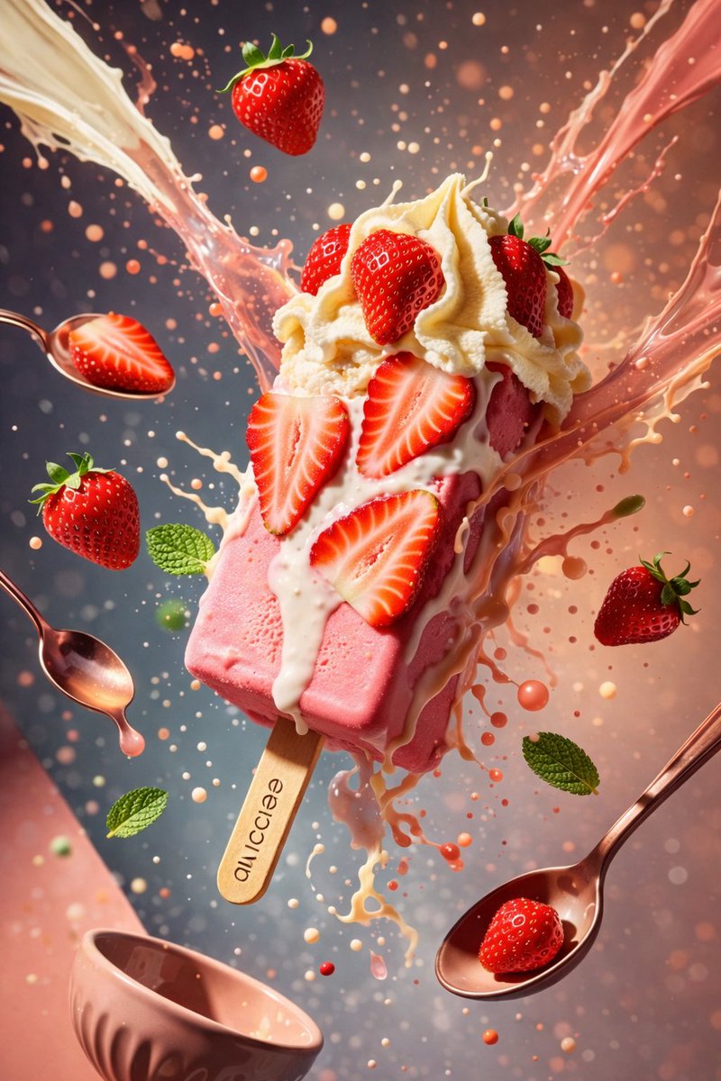 8K超写实电影光影下的美味冰淇淋特写 AI image prompt example