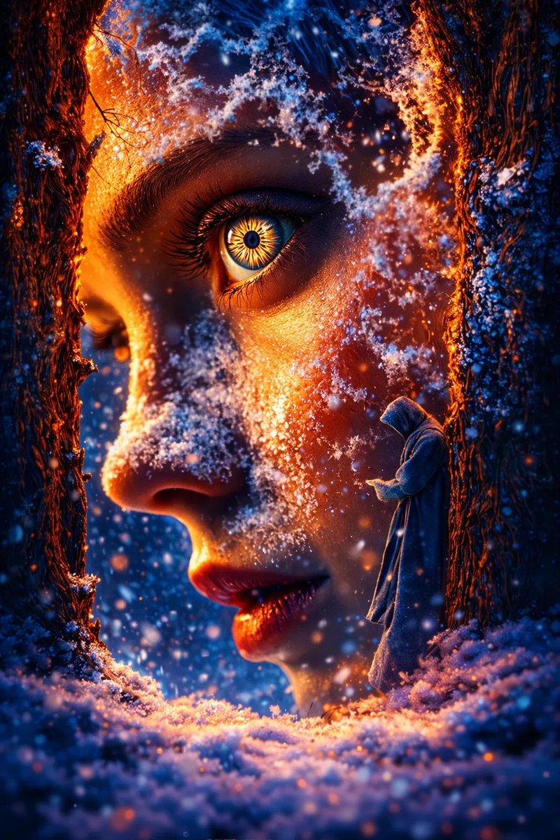 冰火交融的森林幻象与神秘金眼魔女 AI image prompt result