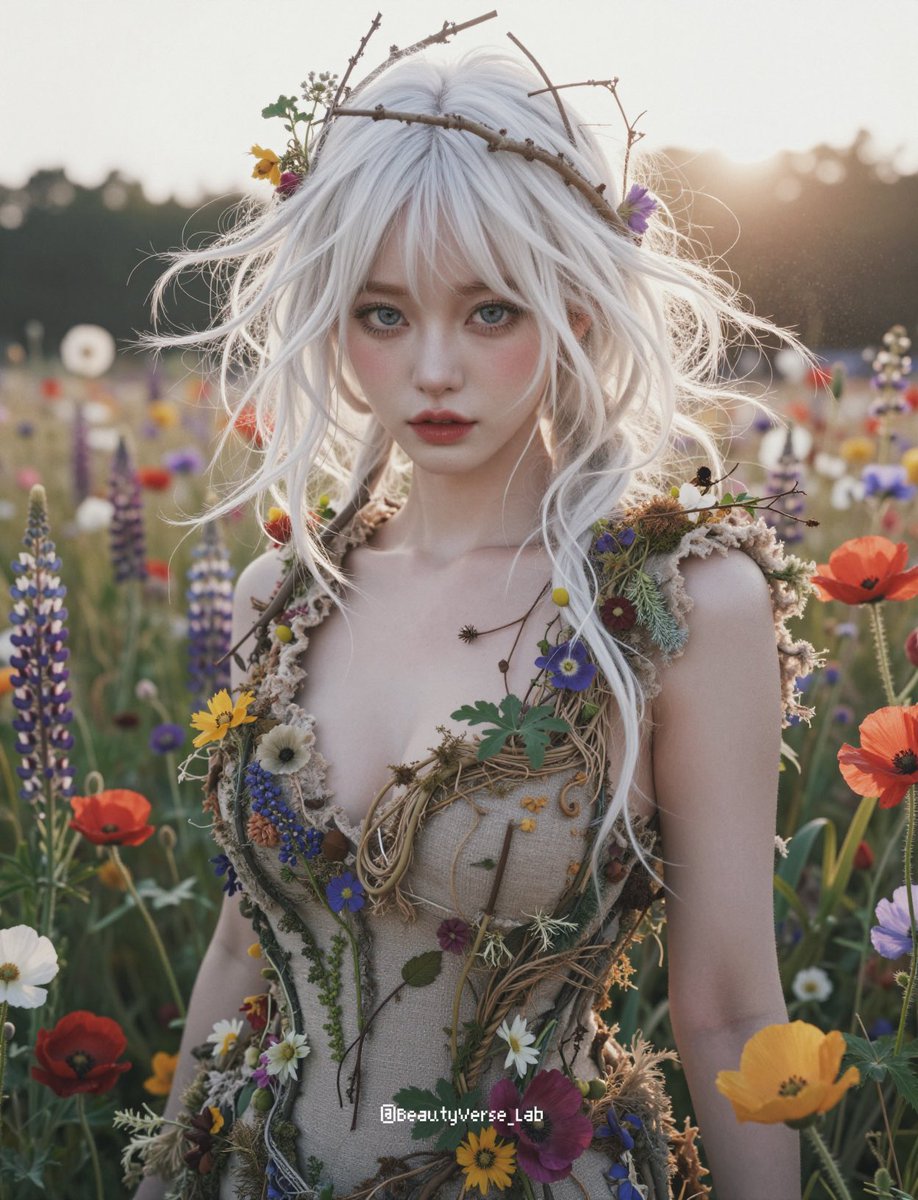 梦幻野花花田里的空灵精灵 AI image prompt result