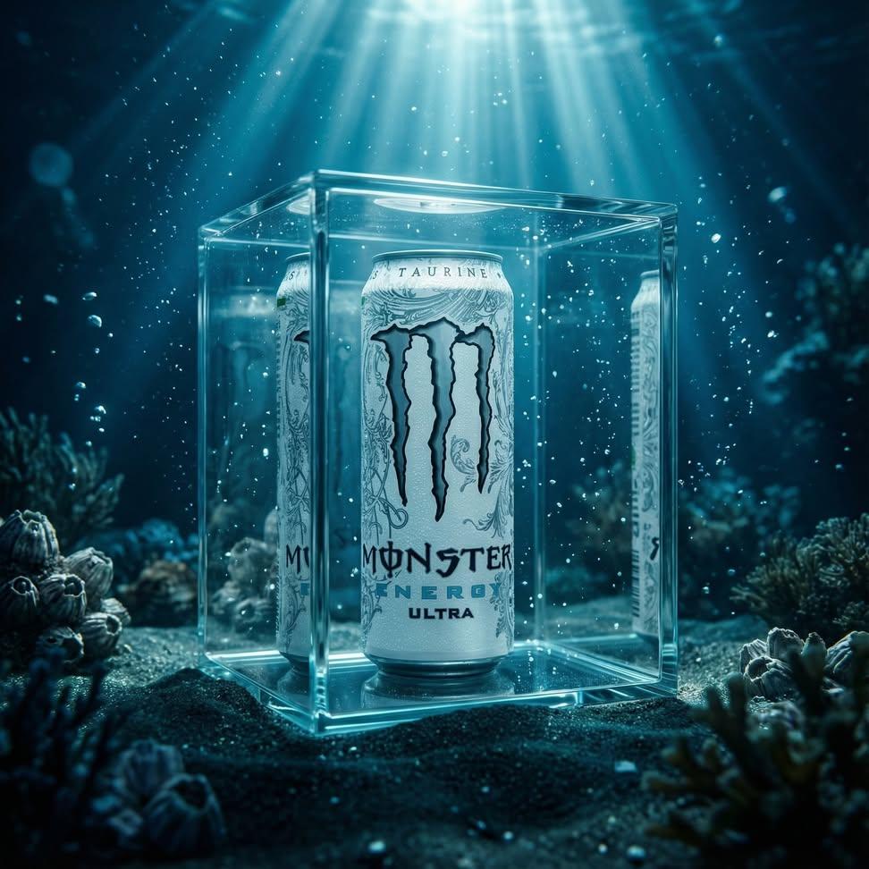 冰透白罐能量饮电影级大片 AI image prompt result
