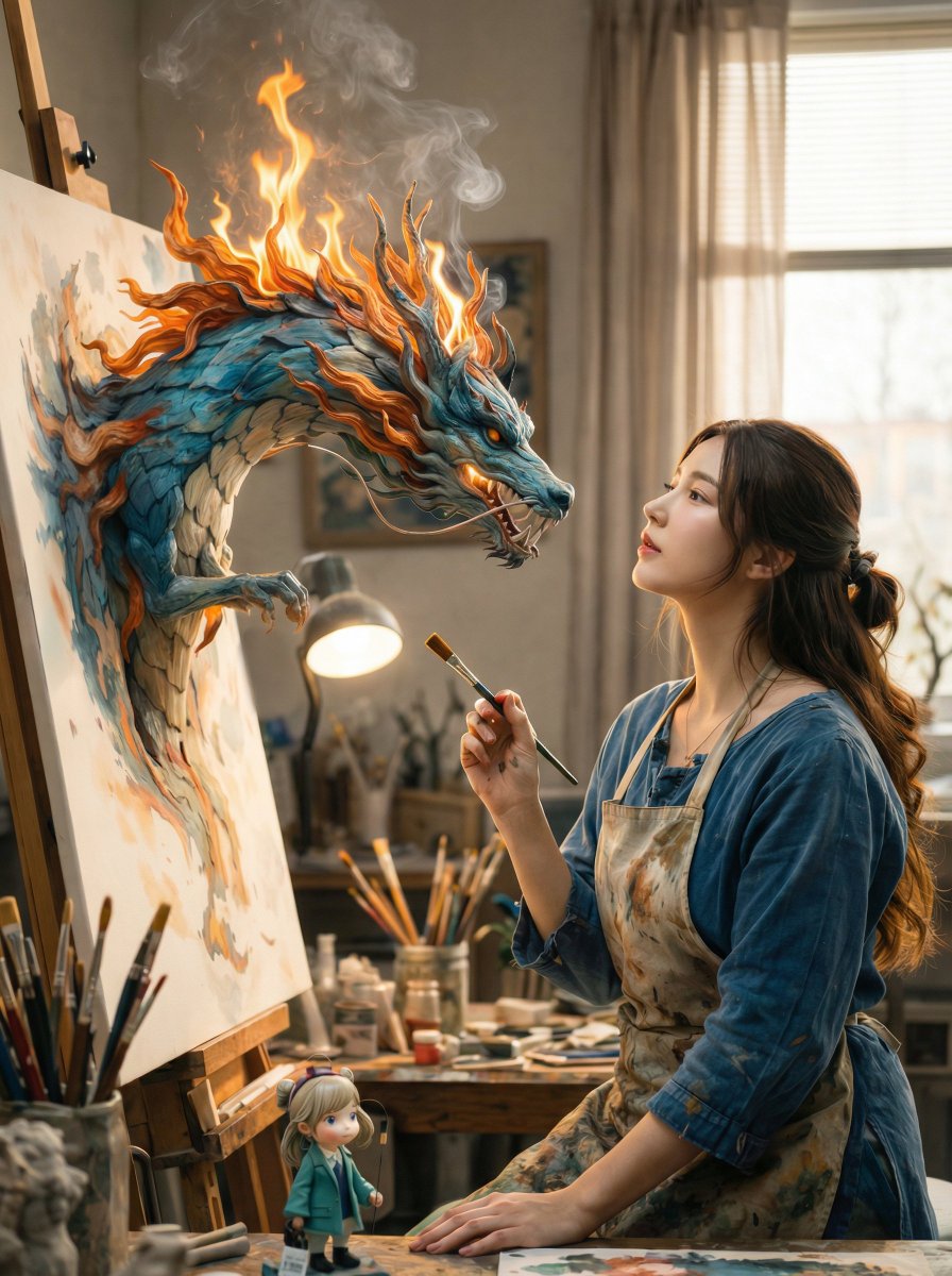 画布中跃出的东方幻龙 AI image prompt result