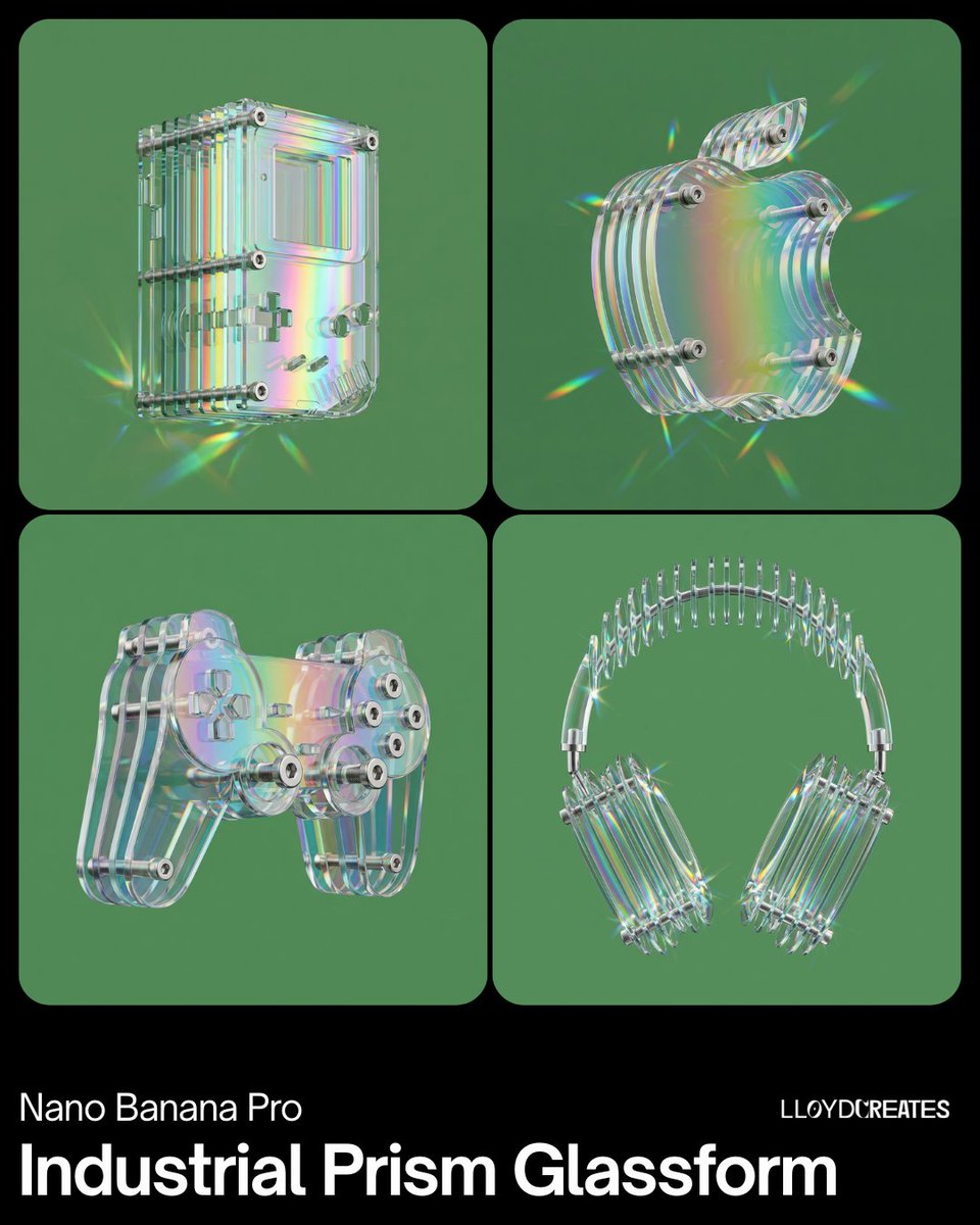 棱镜虹彩玻璃层叠工业极简设计 AI image prompt result