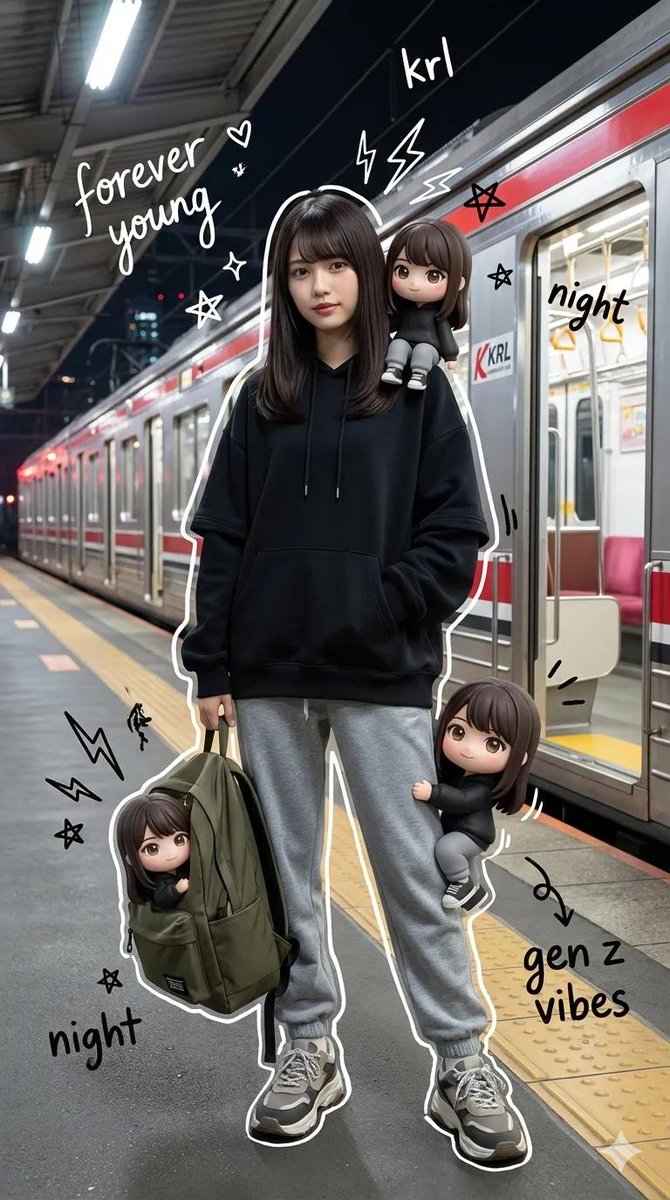 夜色火车站的潮流Z世代涂鸦肖像 AI image prompt result