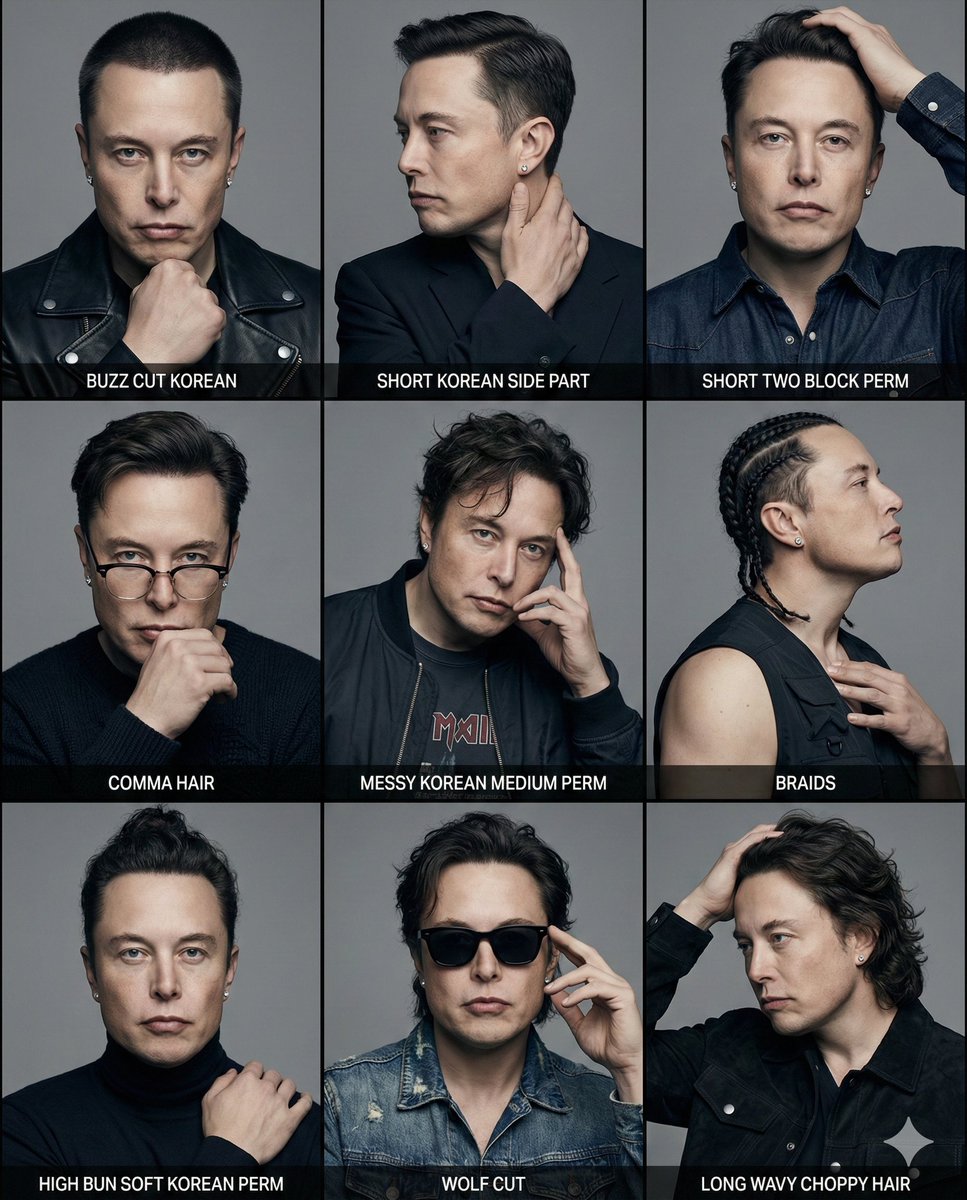 韩系高定男模九宫格发型图鉴 AI image prompt result