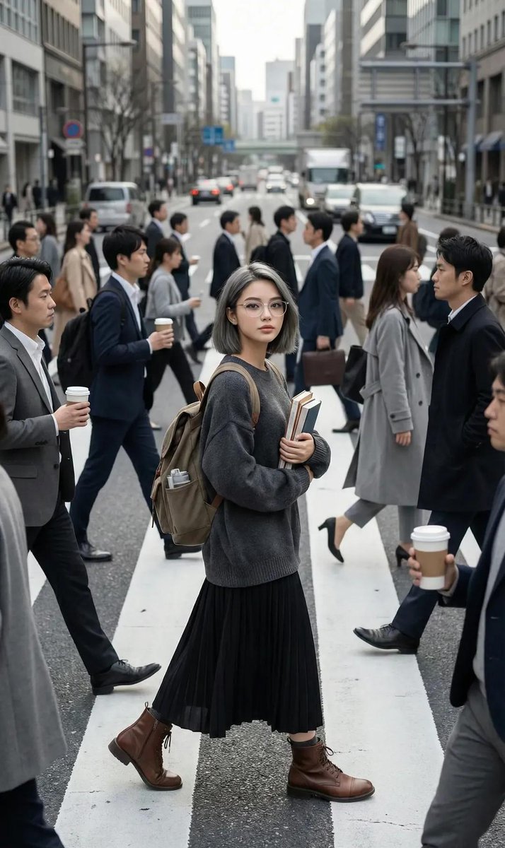 繁华街头的静止少女 AI image prompt result