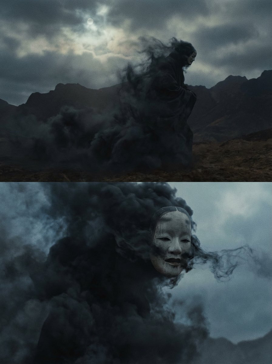 黑雾中浮现的巨型能面幻影 AI image prompt result