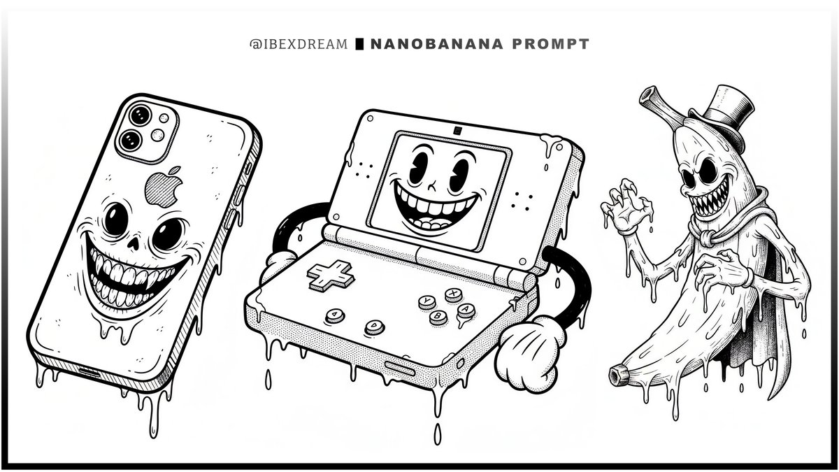 融化诡异的复古橡胶管墨水画 AI image prompt result