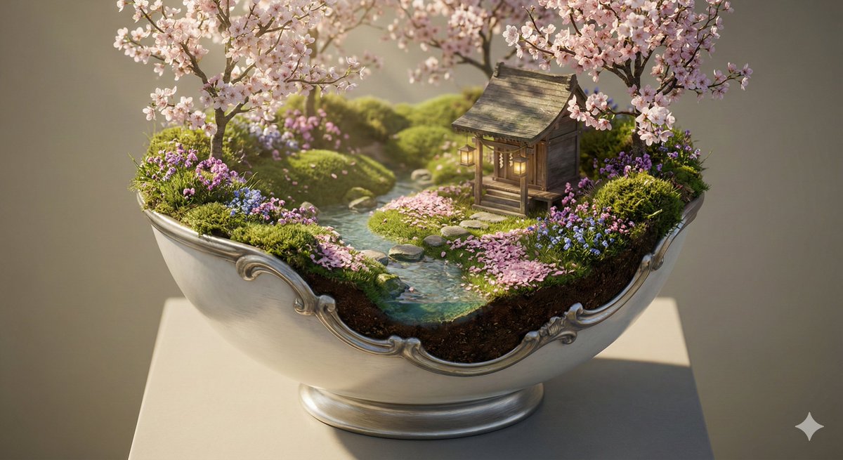 瓷碗里的春日神社秘境 AI image prompt result