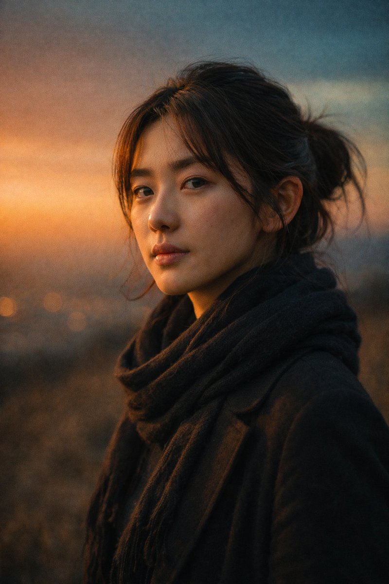 电影感日落下的东方少女侧颜 AI image prompt result