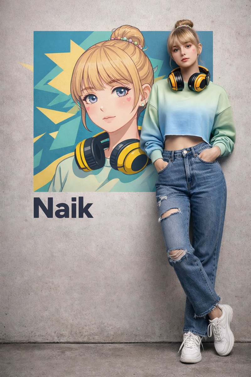 超写实少女与二次元头像的奇妙碰撞 AI image prompt example