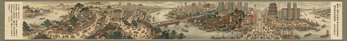 现代都市清明上河图长卷 AI image prompt example