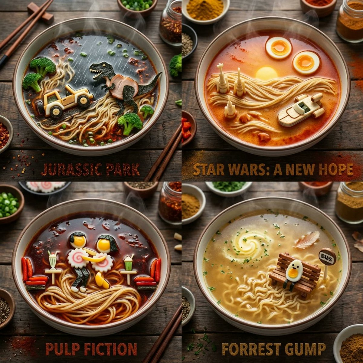 影视经典名场面微缩拉面艺术 AI image prompt example