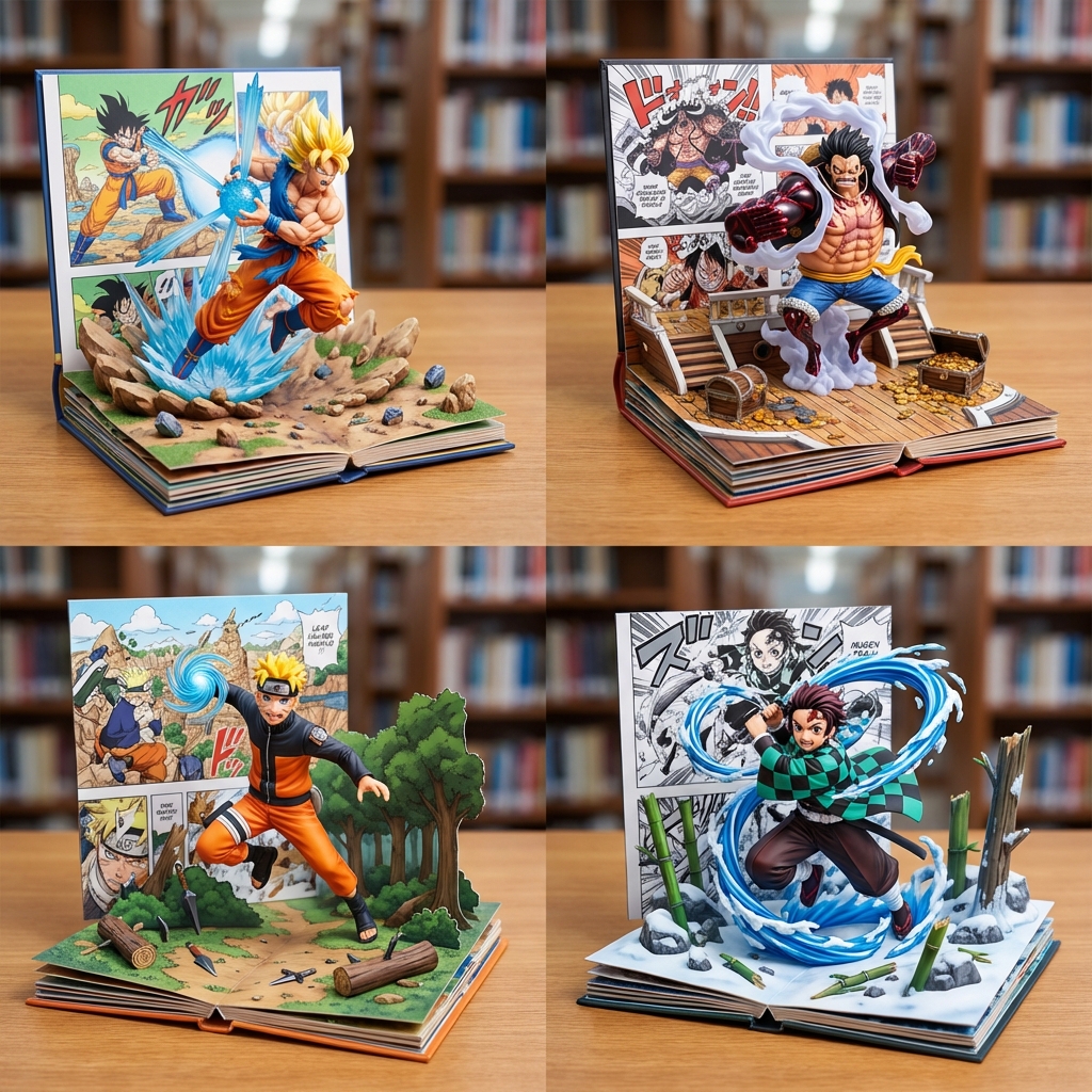 立体书风格的漫画角色3D模型艺术 AI image prompt example