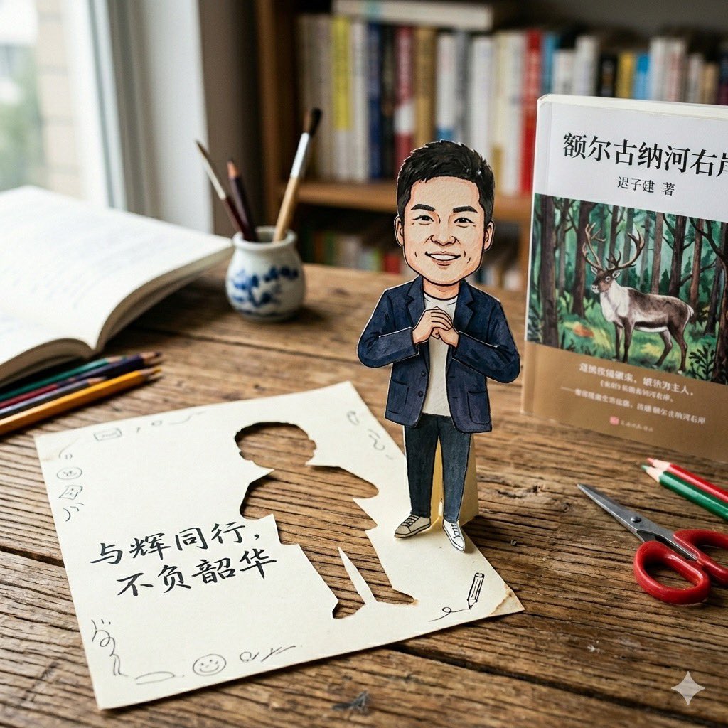 跃出纸面的卡通董宇辉人偶 AI image prompt example