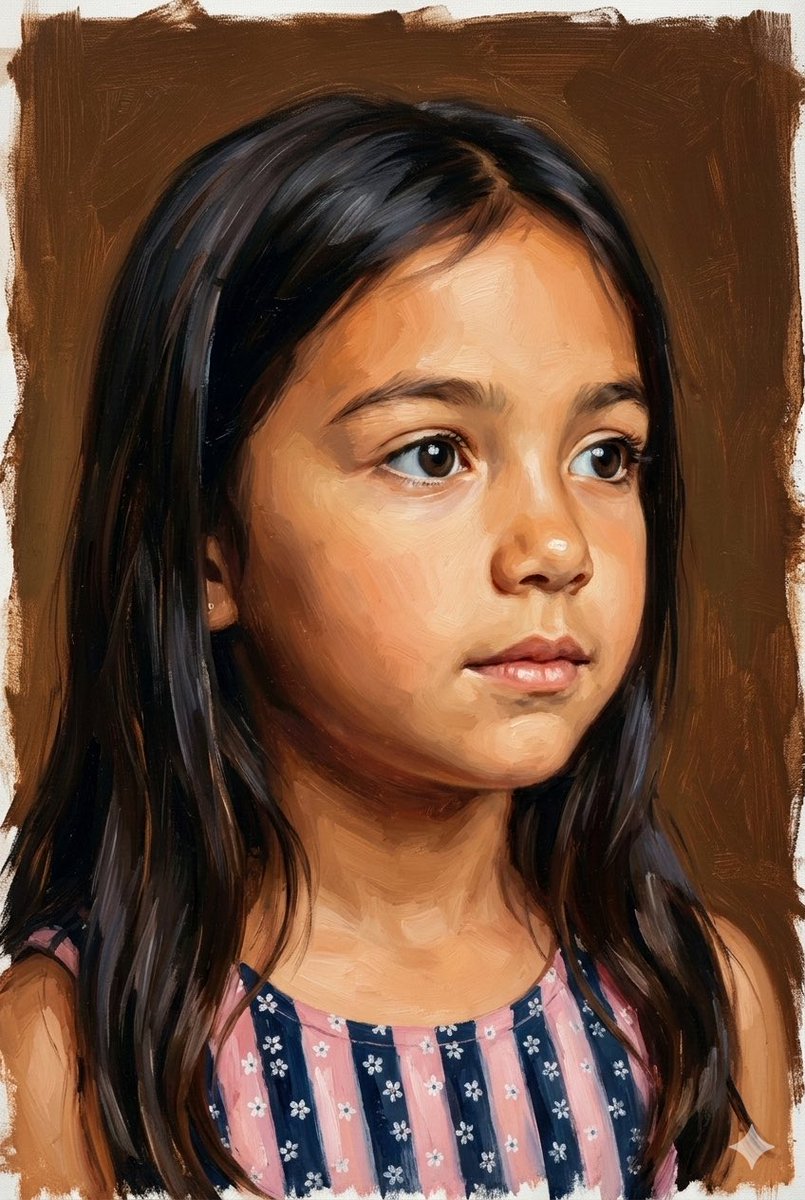 古典写实笔触下的纯真少女 AI image prompt result