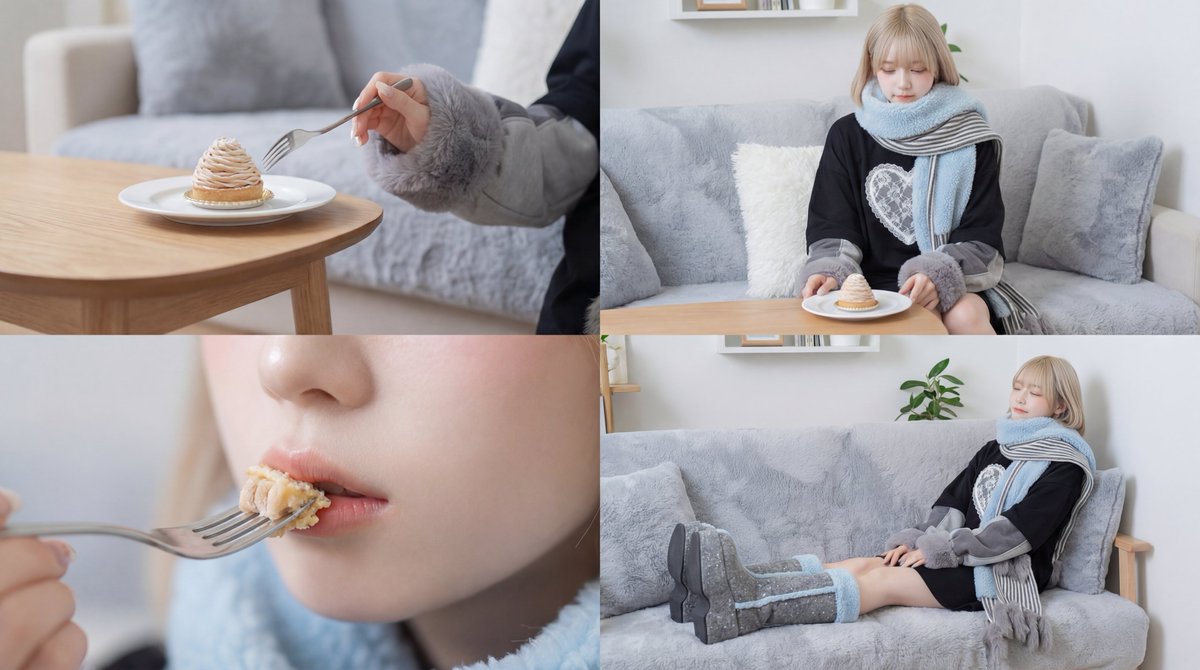 电影感少女沉浸式品甜点 AI image prompt result