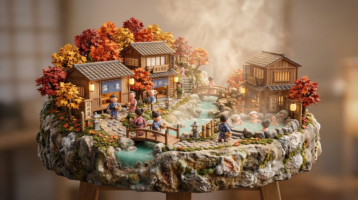 Onsen village clay diorama: GPT Image 2 prompt AI image prompt result