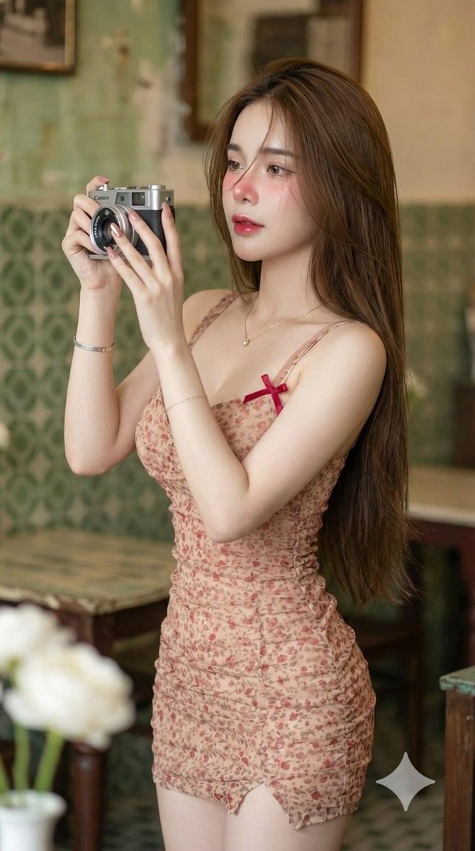 复古相机少女柔光写真 AI image prompt example