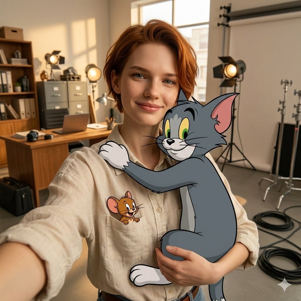 拥抱汤姆猫的温馨自拍 AI image prompt result