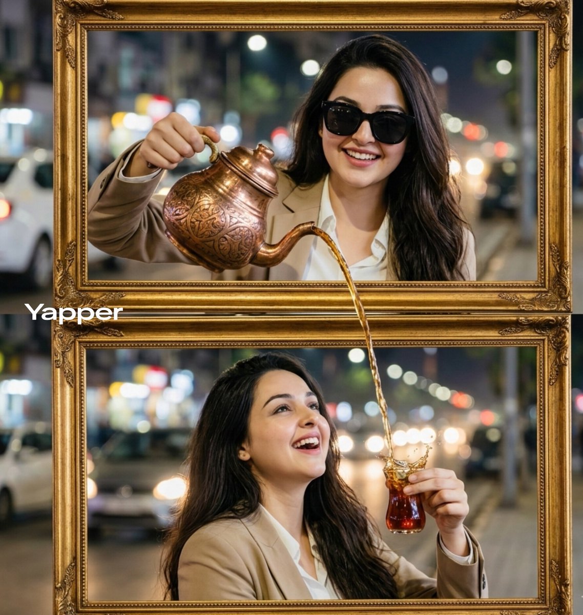 Two-frame Turkish tea pour: GPT Image 2 prompt AI image prompt result