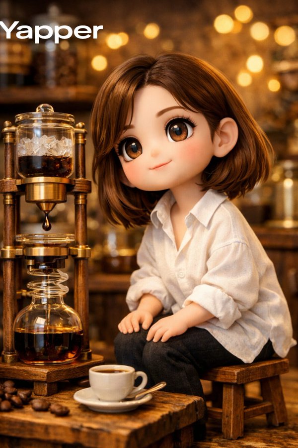 暖调复古咖啡馆微缩世界里的治愈系少女 AI image prompt result