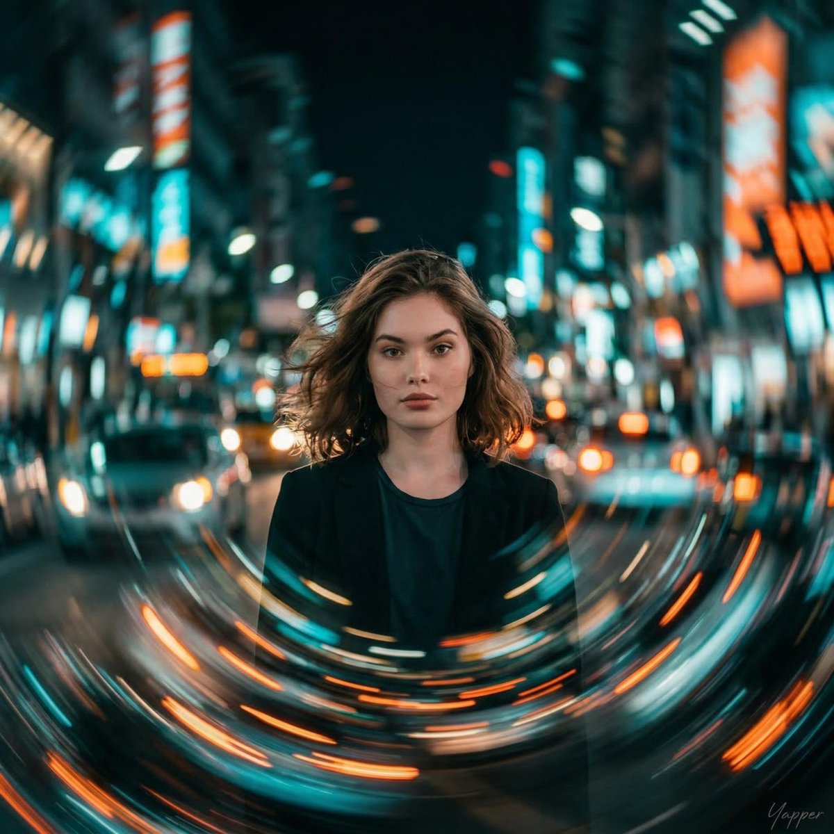 Spiraling neon city portrait: GPT Image 2 prompt AI image prompt result