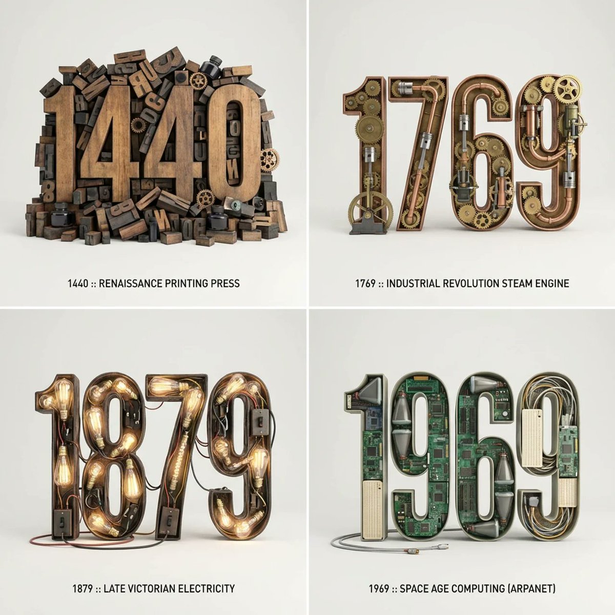 2x2 era typography grid: GPT Image 2 prompt AI image prompt result