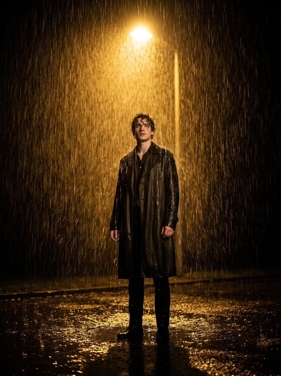 Streetlight rain solo shot: GPT Image 2 prompt AI image prompt result