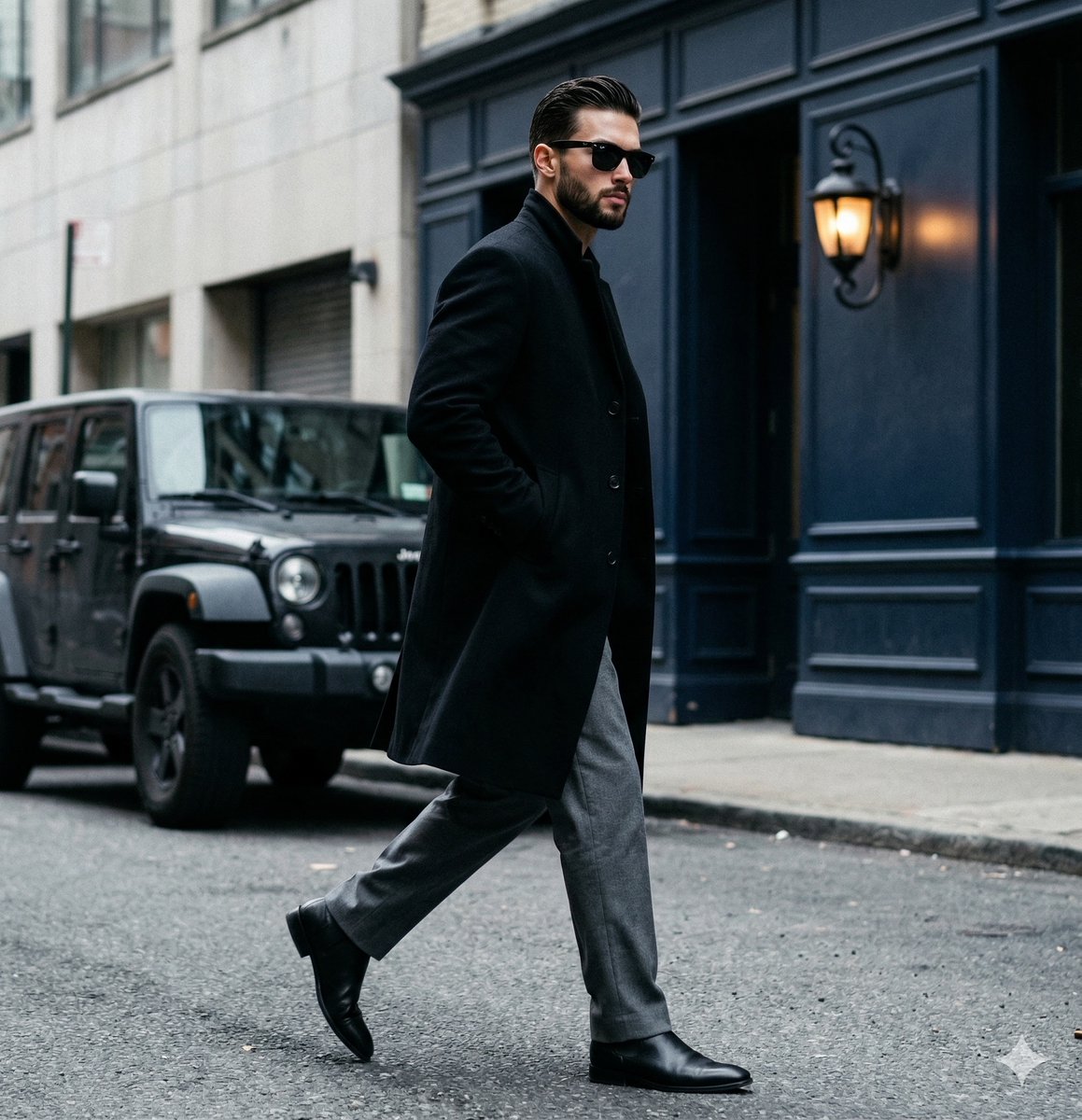 Editorial sunglasses overcoat: GPT Image 2 prompt AI image prompt result