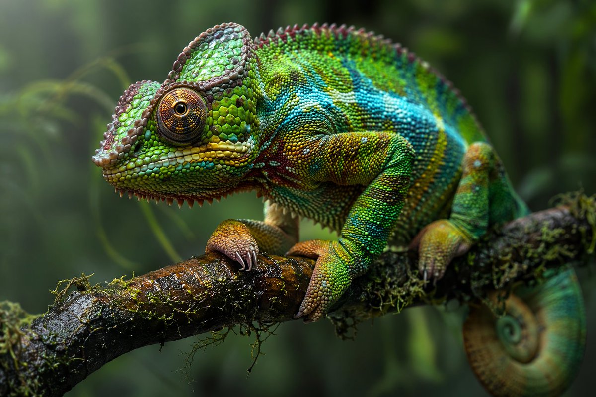 超写实变色龙微距摄影 AI image prompt result