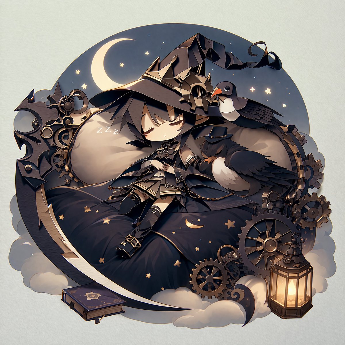 复古动漫风柔和色调睡眠场景 AI image prompt example