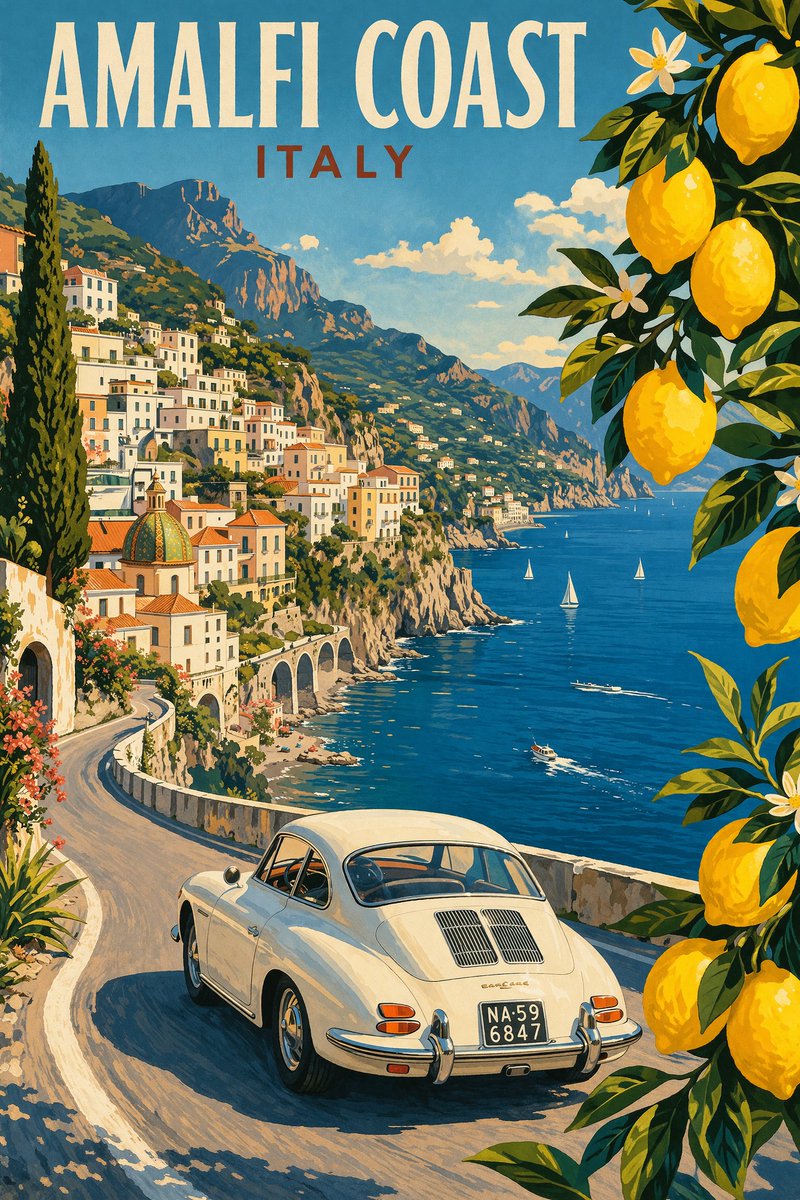 阿马尔菲海岸复古旅行海报 AI image prompt result