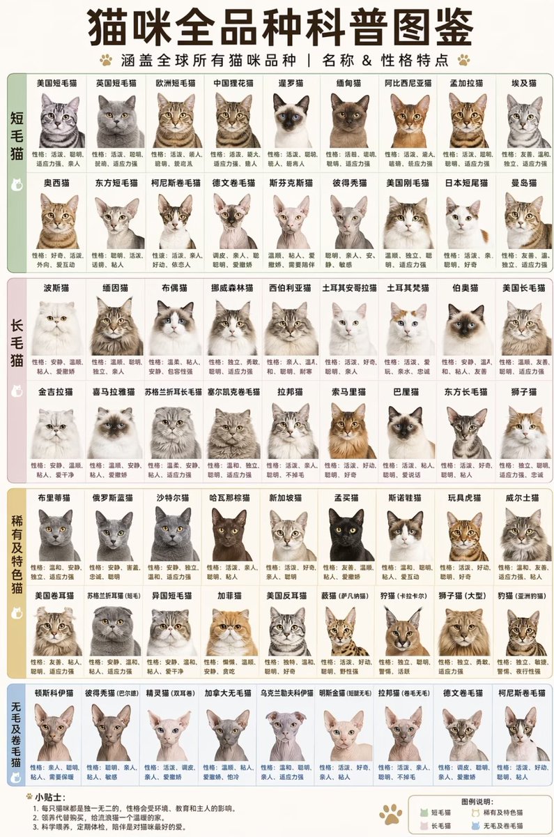 猫咪全品种科普图鉴 AI image prompt result