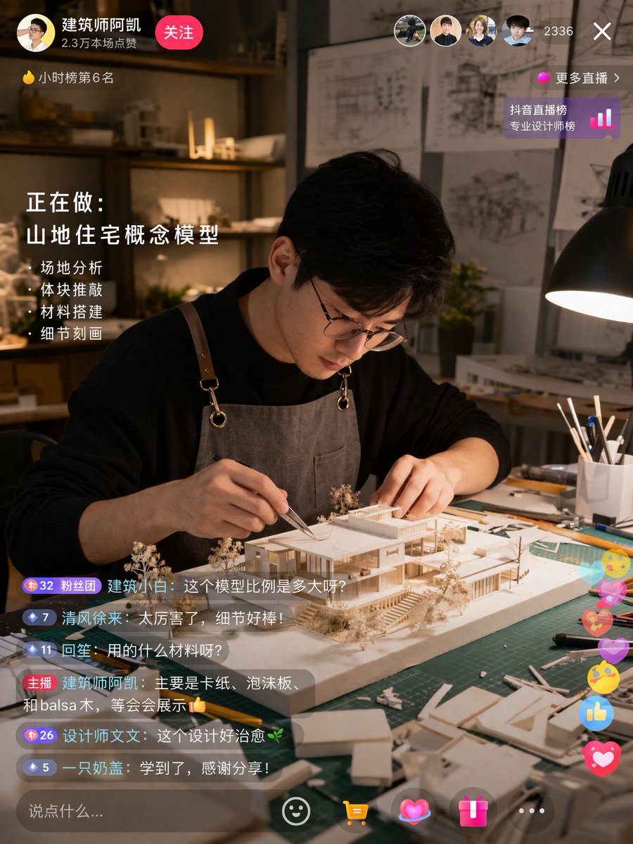 建筑师直播界面 UI 模型 AI image prompt result
