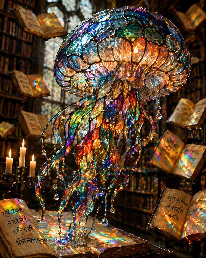 微距彩色玻璃水母 AI image prompt result