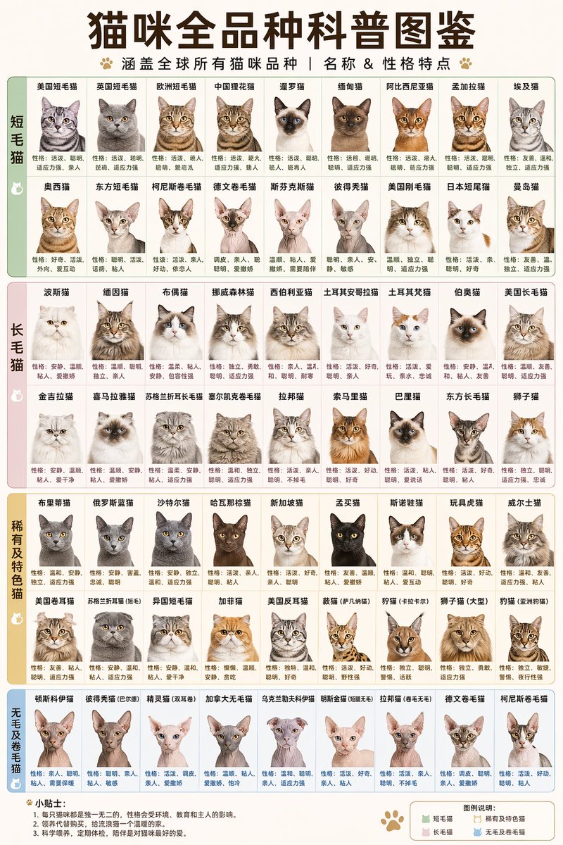 猫咪全品种科普图鉴 AI image prompt result