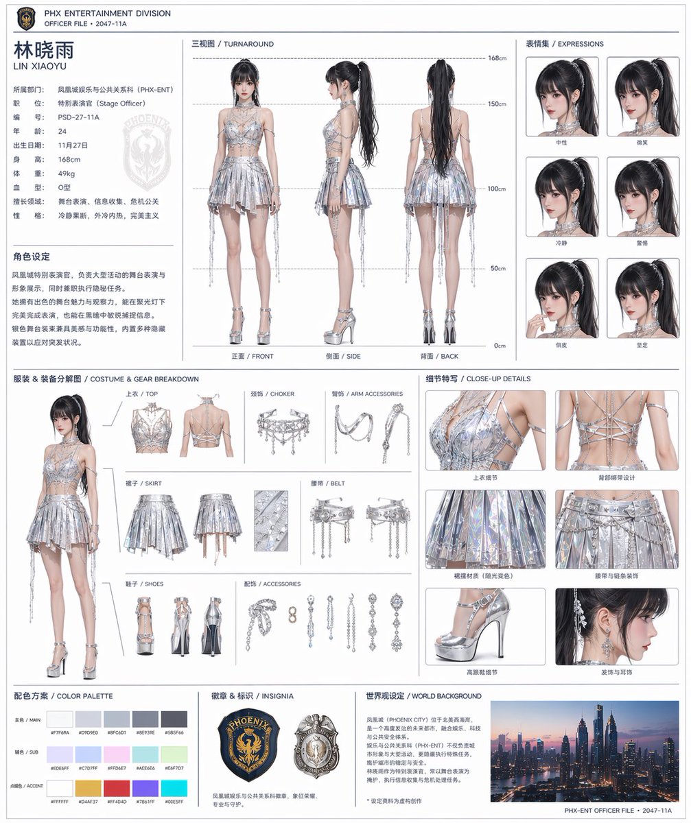 官方风格角色设定集提示词 AI image prompt example