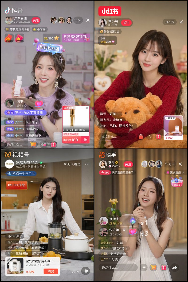 中国直播 App UI 网格图 AI image prompt result