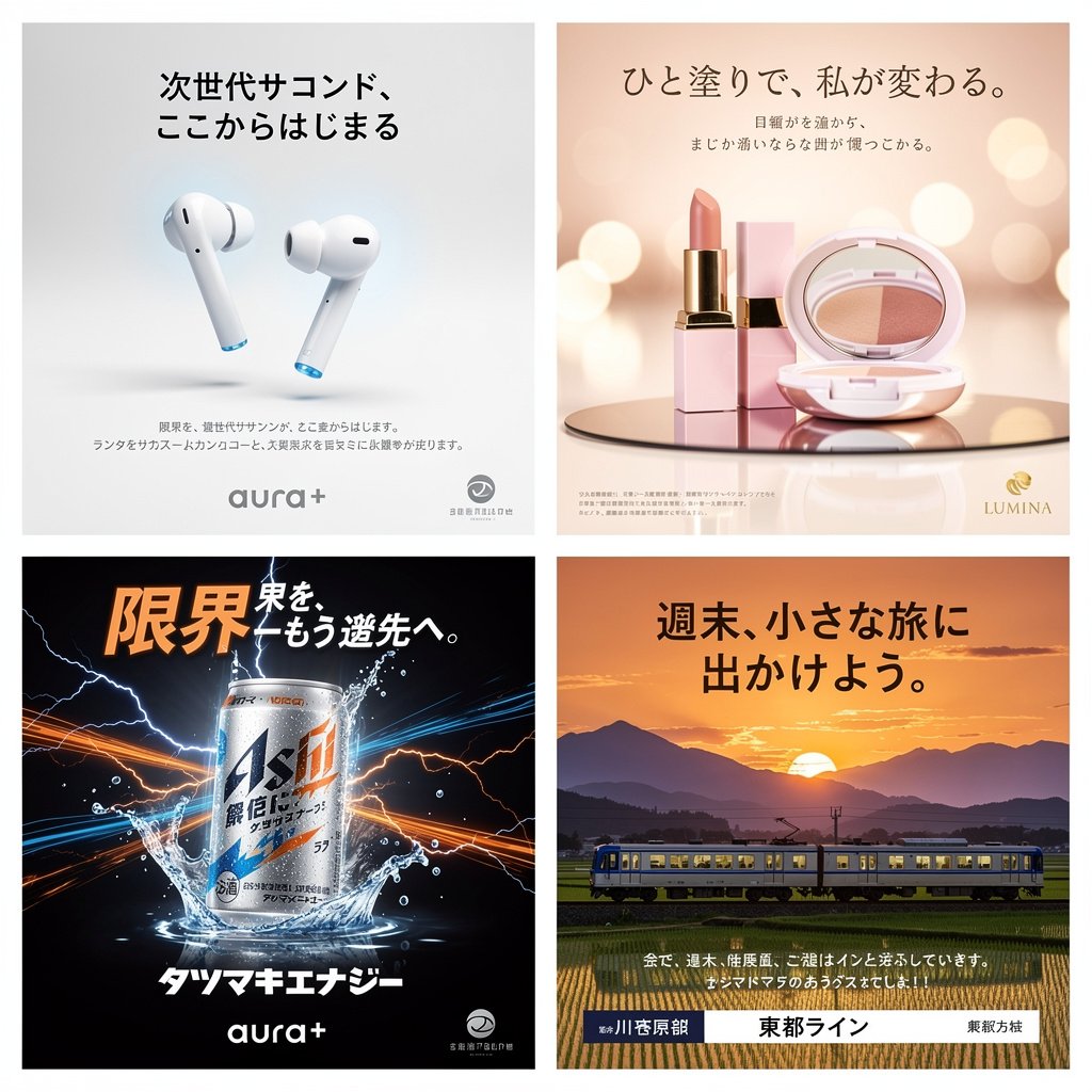 4 格日式广告概念网格 AI image prompt result